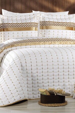 Colors Micro Double Bedspread Cream Gold CD446286 - Çeyiz Diyarı
