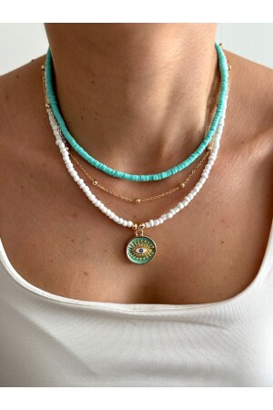 Combination Necklace 3-Piece Necklace Summer Necklace Necklace Set Fimo Necklace White Glass Beaded Eye Necklace - Hercy