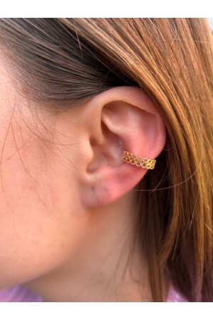 Compressed Gold Color Wicker Tarnish Resistant Cartilage Women's Steel Earring M003510092449 - Bymerve