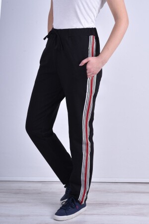 Concept Kadın Siyah Yanı Şeritli Örme Kumaş Eşofman Altı Büyük Beden Seçeneğiyle - Asn Wear