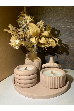 Concrete Flowerpot Scented Candle Set with Round Tray - Moonsuncandle