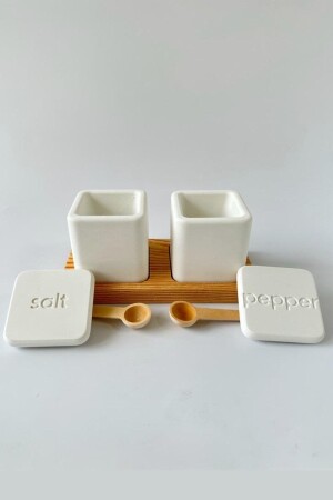 Concrete Spice Shaker with Lid Salt and Pepper Shakers Set - Wooden Tray and Spoon SA-BHR-10 - Studio Ays