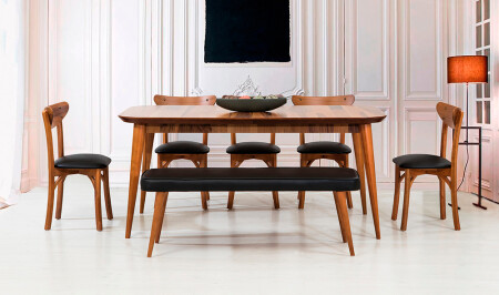 Conical Large Dining Table Set - Walnut - Cadde Yıldız