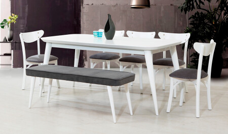 Conical Large Dining Table Set - White - Cadde Yıldız