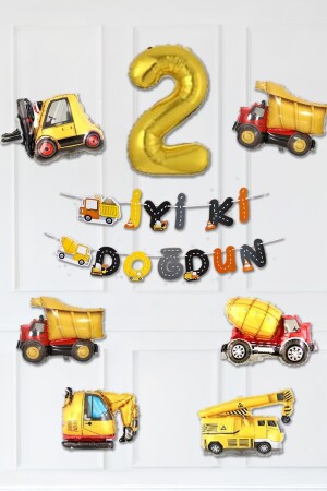Construction Themed Birthday Party Set Birthday Decoration Set with Balloons and Banners - Pekshop