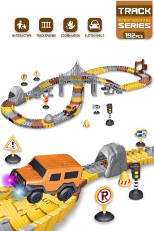 Construction Tracks 192 Pieces Construction Themed Moving Rails with Vehicles and Bridges - Kayyum Oyuncak