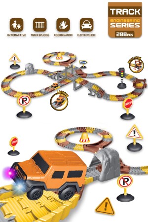 Construction Tracks 288 Pieces Construction Themed Moving Rails Full Set with Vehicles - Kayyum Oyuncak