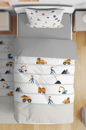 Construction Vehicles Patterned Single Baby Kids Duvet Cover Set evnev00253 - Evpanya
