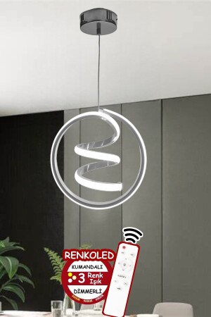 Controlled 3 Color Illuminated Modern Pendant Lamp LED Chandelier Chrome Case Entrance-Hall-Room - Renkoled Aydınlatma