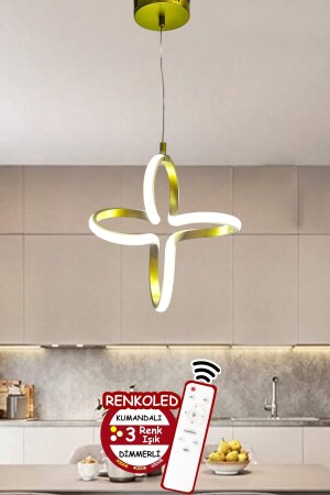 Controlled 3 Color Illuminated Modern Pendant Lamp LED Chandelier Gold Case Entrance, Hall, Room Gonca - Renkoled Aydınlatma