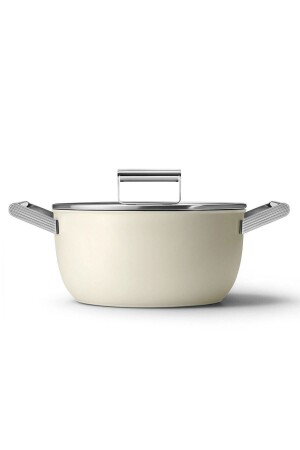 Cookware 50's Style Cream 24 Cm Saucepan with Glass Lid CKFC2411CRM - Smeg