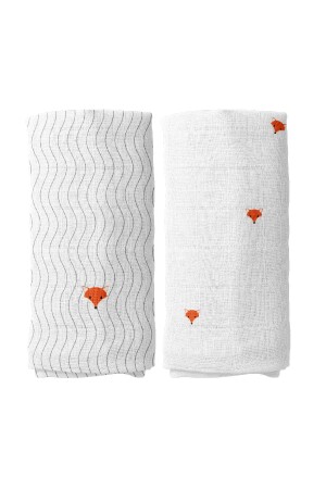 Cool Fox Embroidered 100% Cotton Muslin Cover Set (90x90 Cm 2 Pieces) BABYMUSLIN0104 - Casadora Baby