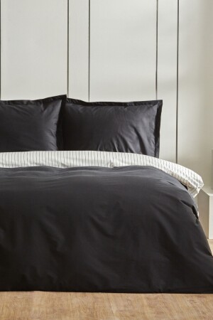 Cool Touch Stripe King Double Duvet Cover Set Black - Karaca Home