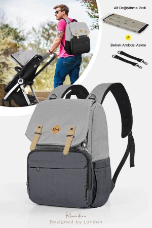Coolbag Anne Bebek Bakım Sırt Çantası-askı Aparatı- Alt Açma- Termal Göz- Su Geçirmez-gri-antrasit - Kiwi