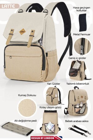 Coolbag Anne Bebek Kolay Ulaşım Ve Termal Gözlü - Alt Açma Pedli Sırt Bakım Çantası -kemik Latte - Kiwi
