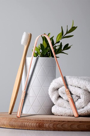 Copper Color Tongue Cleaning Apparatus Ayurveda Yoga Tongue Scraping Stick Cleaner Scraper Oral Cleaning - Beatitude