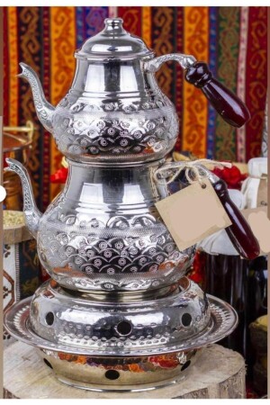Copper Embroidered Teapot White Teapot Without Burner UP-896475 - uygunglobal