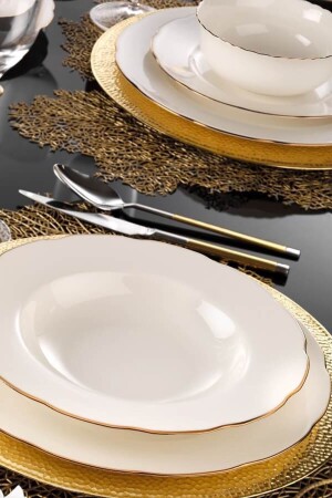 Copper Net Bone Olympos Tafelservice 24-teilig 6 Personen KTHBNOLY24YT2120-BKR - Kütahya Porselen