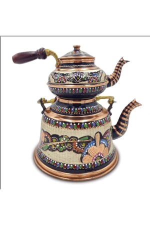 Copper Nostalgic Enamel Embroidered Large Teapot Multi Color Nütkc1 - Genel Markalar