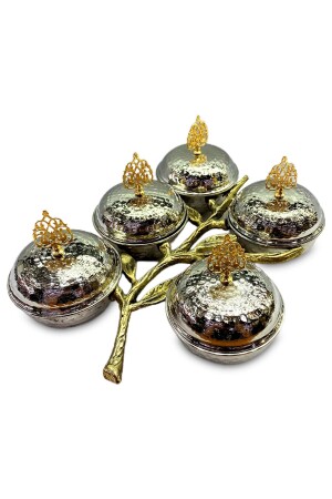 Copper Spice Bowl Sugar Bowl Snack Bowl with Branches and Leaves 5-Piece Special Series SKRLK-1004 - Genel Markalar