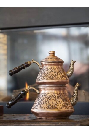 Copper Teapot Heavy Embroidered Matte Copper Color AGRCYDK - Bakır Concept