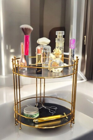 Cosmetic Jewelry Organizer Bathroom Makeup Organizer 2 Tier Serving Presentation Tray Treat Holder - Decorev