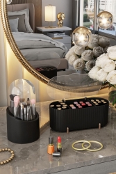 Cosmetic Makeup And Brush Holder Organizer Set DELUXE AURA BLACK - Pufwin Home