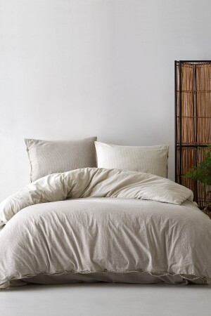 Cottage 100% Cotton Double Washable Yarn Dye Striped Duvet Cover Set Brown - Berolige