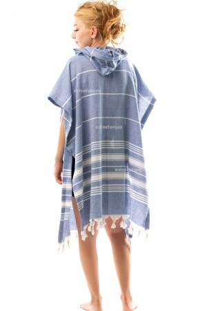 Cotton Adult Peshtemal Poncho Bathrobe Beach Towel Blue - Formeya