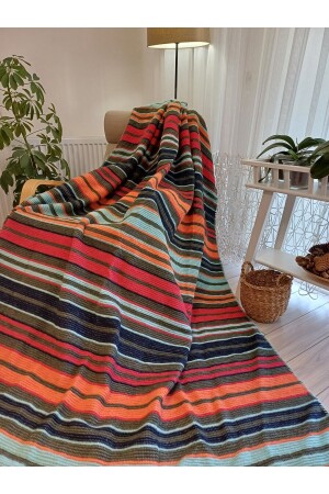 Cotton Blanket Four Seasons Double Blanket 180*220 Cm Green-orange Striped Blanket - Stay With Love