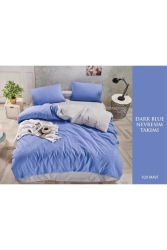Cotton Dark Blue Çift Kişilik Nevresim Takımları V17 Bej DarkBLUEE2 - Sheri Home Tekstil