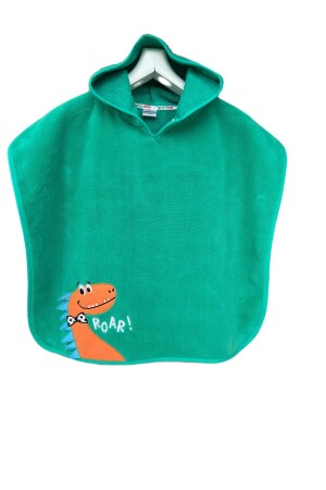 Cotton Dino Embroidered Mint Green Hooded Boy's Panco Children's Towel Panco Baby Beach Towel - Gugukids