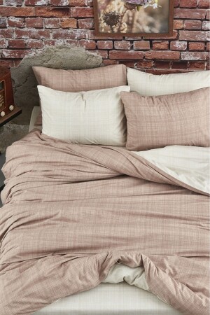 Cotton Double Double Sided Duvet Cover Set Brown - Cream CE-COFFEE-CREAM1 - mihriban