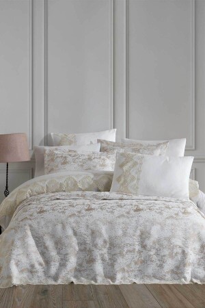 Cotton Duvet Cover Lace Bedspread Set 9 Pieces Bride Cream 0102010115001 - Elart