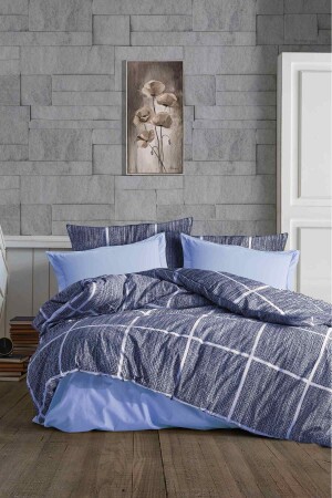 Cotton-Elastic Sheet Duvet Cover Set Double Plaid -blue GRM0024 - GARDEN ROOM