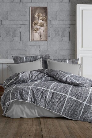 Cotton-Elastic Sheet Duvet Cover Set Double Plaid - Gray GRM0024 - GARDEN ROOM