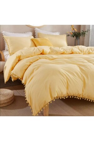 Cotton Fabric Luxury Duvet Cover Set with Pompoms duvet cover set with double pompoms - AYZEN HOME