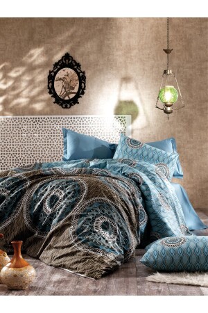 Cotton - Fitted Sheets Duvet Cover Set Double Disc - Blue GRM0030 - GARDEN ROOM