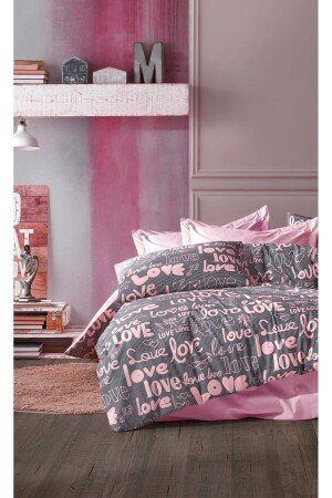 Cotton - Fitted Sheets Duvet Cover Set Single Love - Pink GRM0027 - GARDEN ROOM
