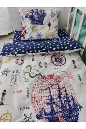 Cotton Kids Youth Single Duvet Cover Set New Sailor Navy Blue Star 1675 - Bebek Özel