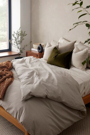 Cotton Linen Washed Gray Double Duvet Cover Pillow Set 200x220 Cm YNVR100 - vivamaison