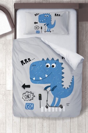 Cotton Micro Satin Blue Dino Kids Room Children's Duvet Cover Set ibrtnb334 - instababyrooms