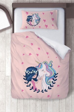 Cotton Micro Satin Blue Haired Unicorn Kids Room Children's Duvet Cover Set ibrtnb354 - instababyrooms