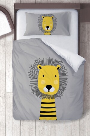Cotton Micro Satin Gray Yellow Lion Children's Room Children's Duvet Cover Set ibrtnb402 - instababyrooms
