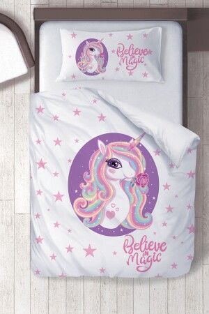 Cotton Micro Satin White Unicorn Kids Room Children's Duvet Cover Set ibrtnb322 - instababyrooms