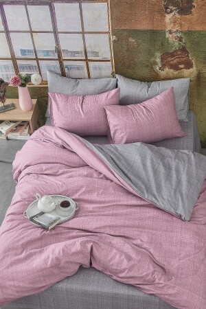 Cotton Reversible Double Duvet Cover Set 1017 - BONJARDİNHOME