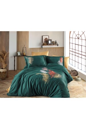Cotton Satin Double Duvet Cover Set - Iz Green Iz Green Duvet Cover - Dantela