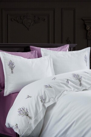 Cotton Satin Double Duvet Cover Set - Lavender Lavender Nevresim - Dantela