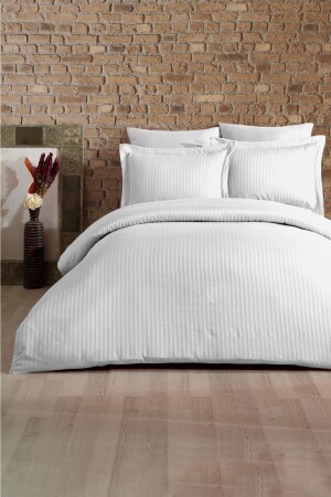 Cotton Satin Double Duvet Cover Set-white SATIN-WHITE - Loyal Home