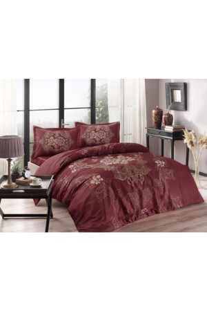 Cotton Satin Duvet Cover Set Florian Claret Red Double 3254-149 - Taç